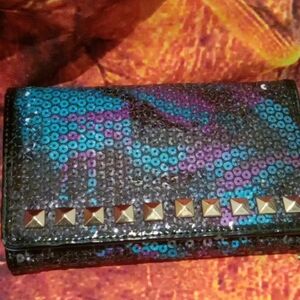 Sequin Studded Clutch - Black and Blue